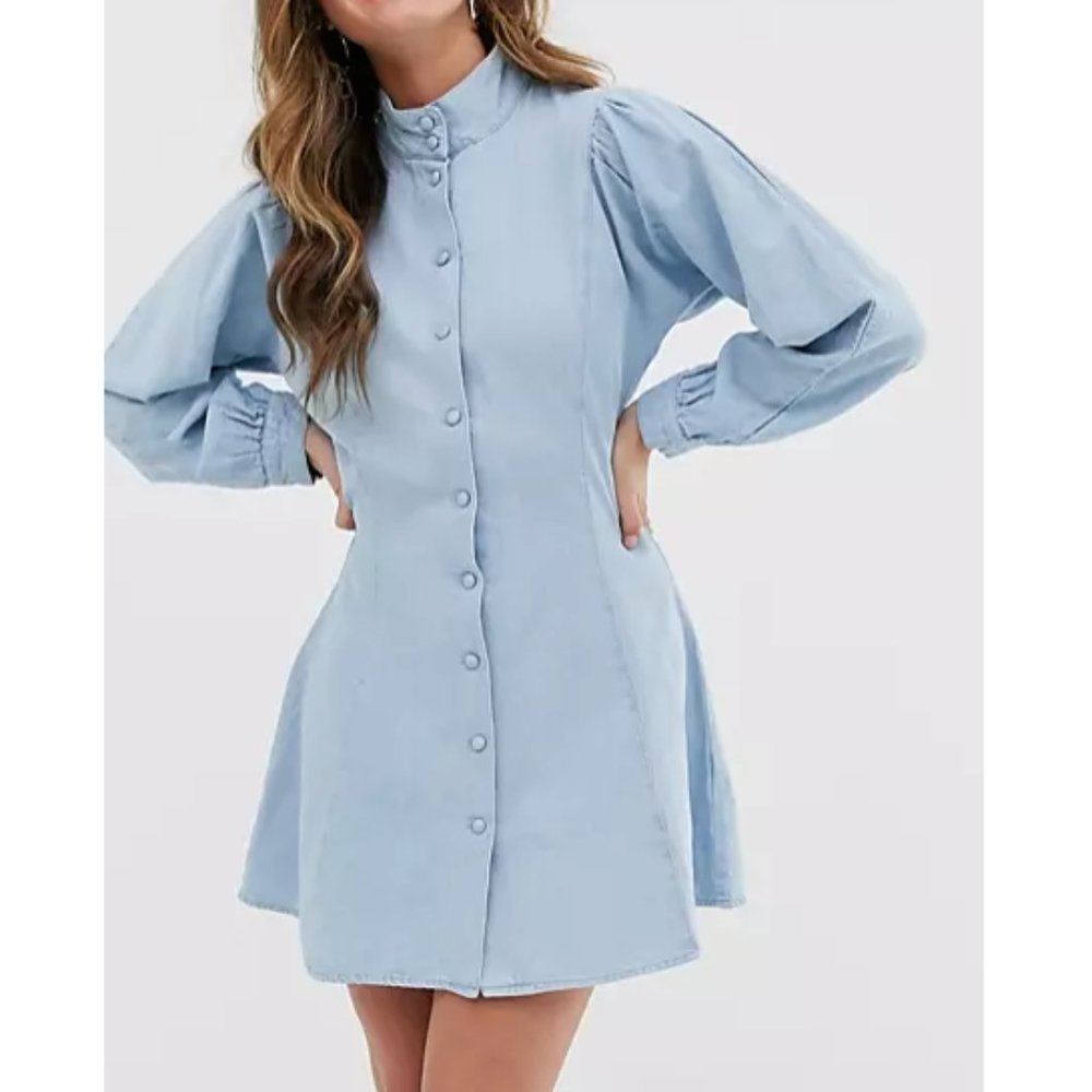 Asos Denim Long Sleeves Mini Dress